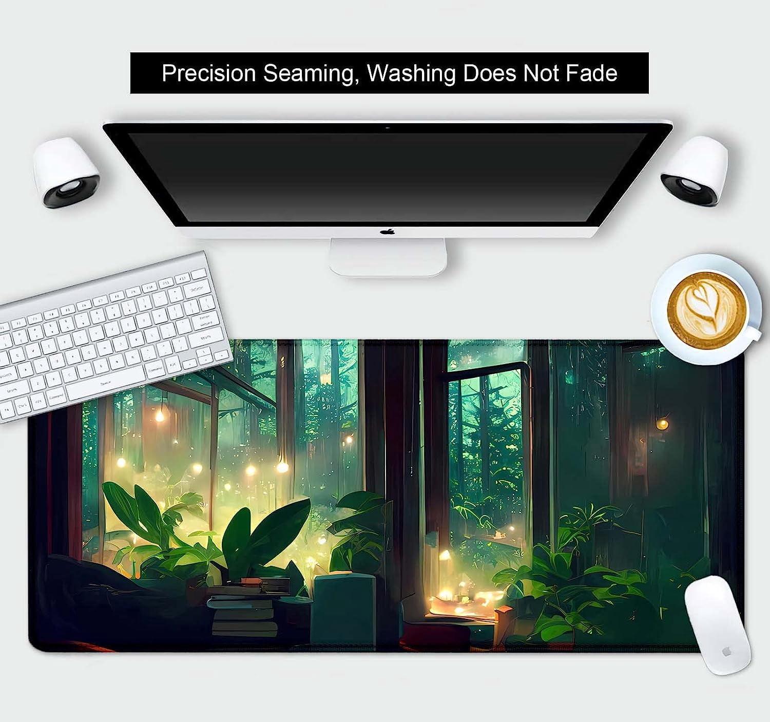 Green Desk Mat Plants, Aesthetic Mousepad Large XXL Gaming Deskmat, Rainy Day Big Long Desk Mat for Work, Game, Office, Computer Accessories - 35.4 x 15.7 in