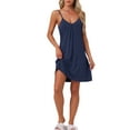 thumbnail image 2 of INSPIRAR CHIC Camisón sin mangas para mujeres, pijama de vestido de noche con escote en V, vestido de noche, chemise, vestido de noche XL azul marino, 2 of 6