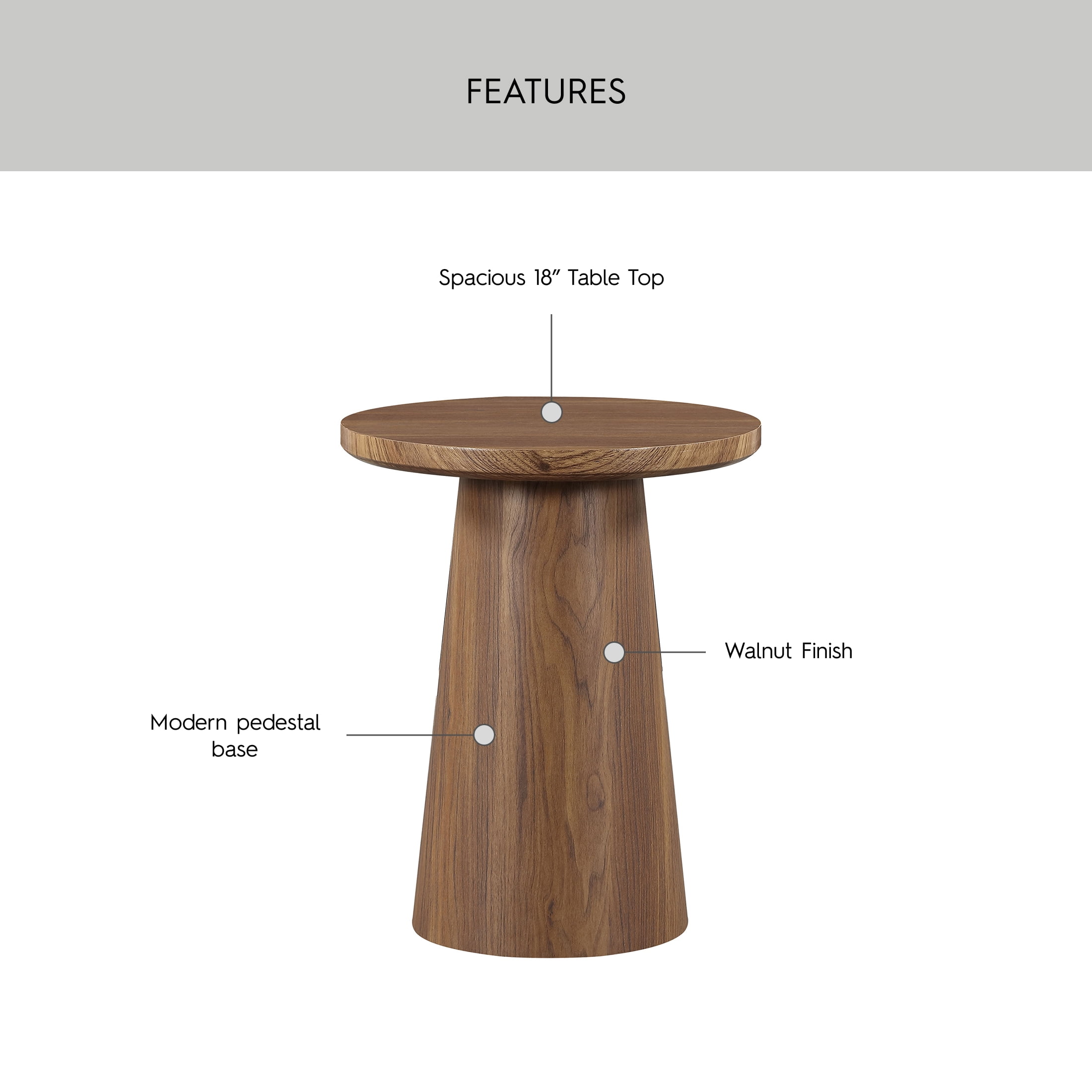 Better Homes & Gardens Ashby Pedestal End Table, Walnut Finish