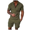 thumbnail image 2 of Men's Spring Summer 2-Piece Tracksuit, Short Sleeve Polo Shirt and Shorts, Casual Sport Suit For Hot Weather Outdoor Activities,Gray,M, 2 of 7