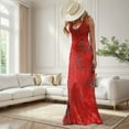 thumbnail image 1 of WILLBEST Robe Deux Pièces pour Femmes Mode Féminine Aguichant Rayée Imprimée Dos Nu Plage Voyage Style Longue Jupe, 1 of 8