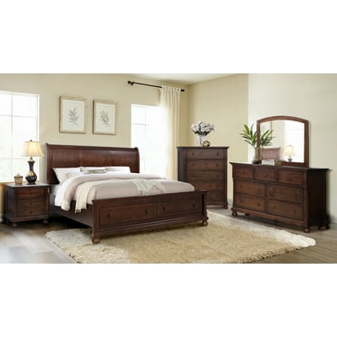 6pc Traditional King Size Platform Storage Bed Set Solid Wood Bedroom Furniture