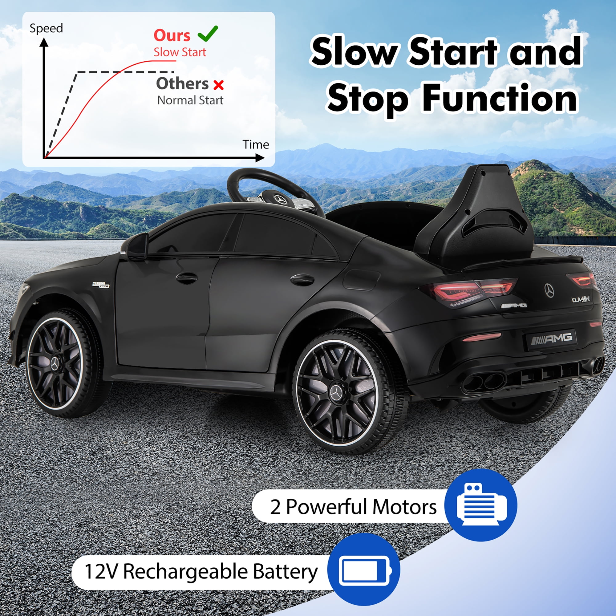 Gymax 12V Kids Ride on Car w/Remote Rocking Function Transport Wheels Lights & Music Black