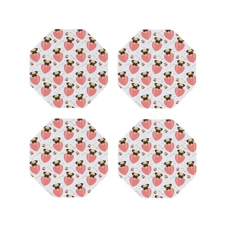 

Drink Coasters Set of 4 cartoon Dog heart Leather Coasters for Coffee Table Protector Heat Resistant Cute Coasters for Home Decor Housewarming Gifts Bar Kitchen 4 Inch Octagon