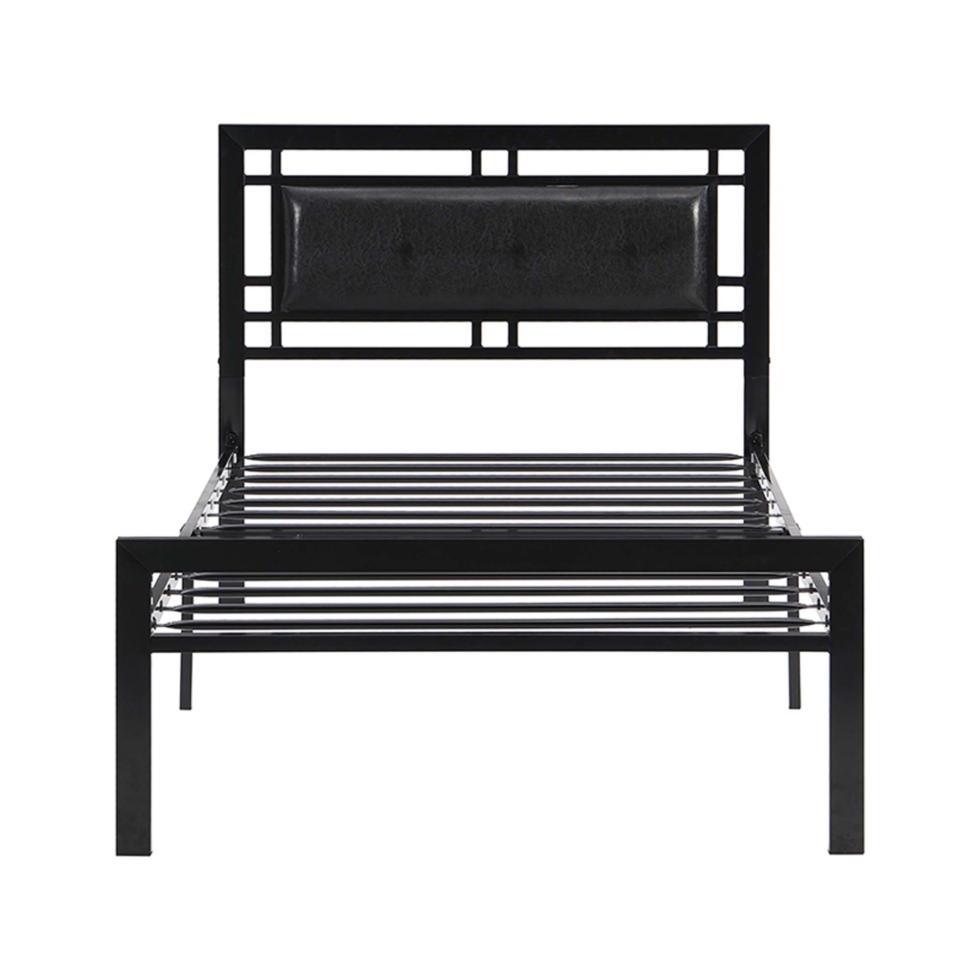 DEALTOPS Metal Platform Twin Bed Frames with Headboard Heavy Duty Steel Slat Support No Noise, Black