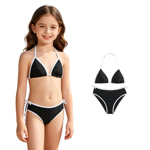 Girls Swimsuits Girls Two Piece Swimsuits Set Backless Halter Bikini with Adjustable Strap Quick Dry Swim Suits for Girls Size 13-17 Years