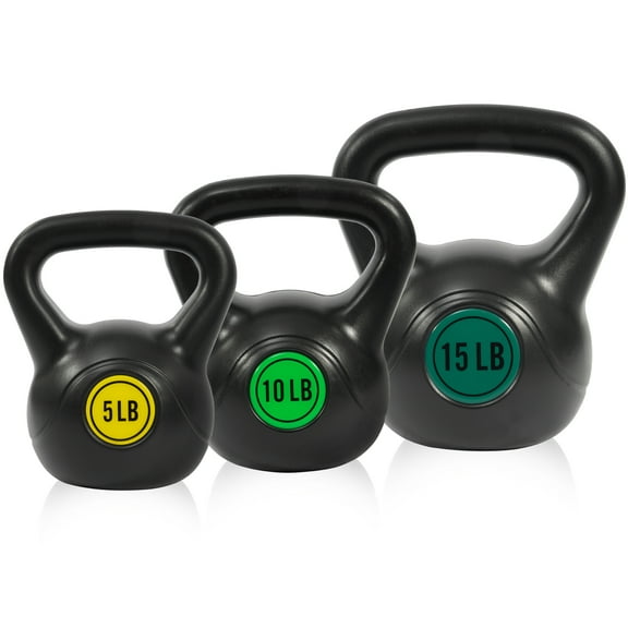 Prilinex Kettlebell Set, Wide Grip Kettlebell Exercise Fitness Weight Set for Home Gym Strength Training, 3Pc -5lb, 10lb and 15lb