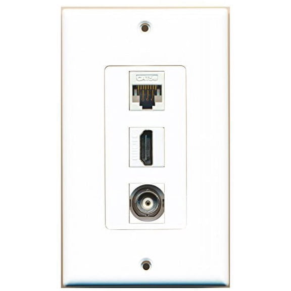 RiteAV - 1 Port HDMI and 1 Port BNC and 1 Port Cat5e Ethernet White Decorative Wall Plate