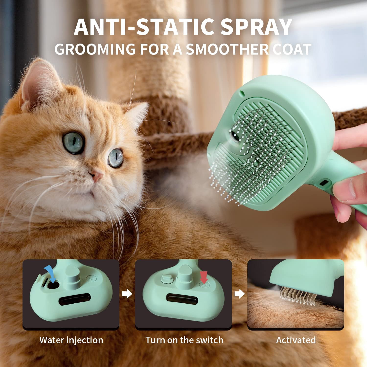 Cat Steam Brush for Shedding, 3-in-1 Self-Cleaning Grooming Comb for Long & Short Hair Cats & Dogs, Type-C Fast Charging (White)