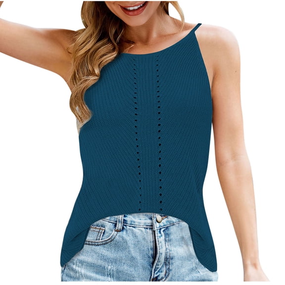 YYDGH Women's Tank Tops Summer Loose Tanks Casual Sleeveless Blouses Tops Knit Camis Sweater Shirts Blue L