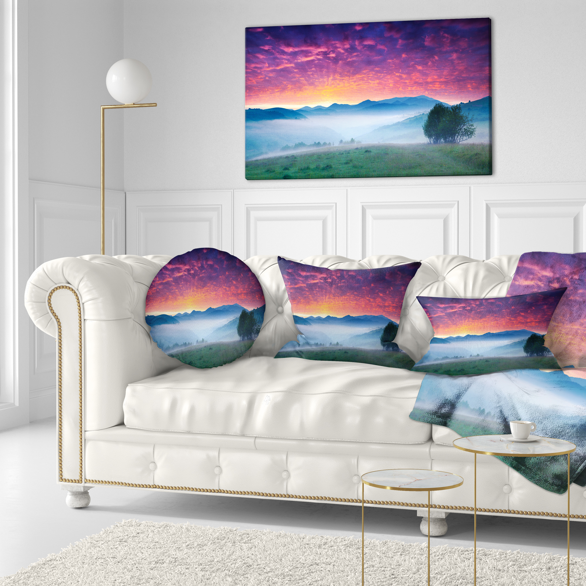 Designart Blood Red Sky and Green Grass - Landscape Photo Throw Pillow - 12x20