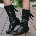 Ladies Fashion Solid Color Pleated Leather Bow Tie Back Platform Boots