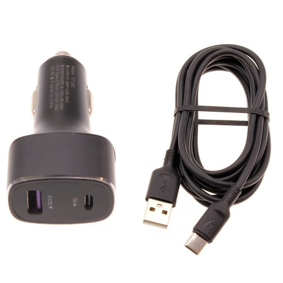 36W PD Fast Car Charger for T-Mobile REVVL 6x/Pro 5G - 6ft USB-C Cable 2-Port Long Cord Power Adapter Type-C Wire DC Socket Plug-in V9O for REVVL 6x, 6x Pro 5G Phones