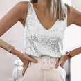 thumbnail image 2 of mgoYE Womens Tank Tops Casual Fashion V Neck Strappy Sequin Sparkle Shimmer Camisole Sleeveless Tanks Tops(Silver,L), 2 of 7