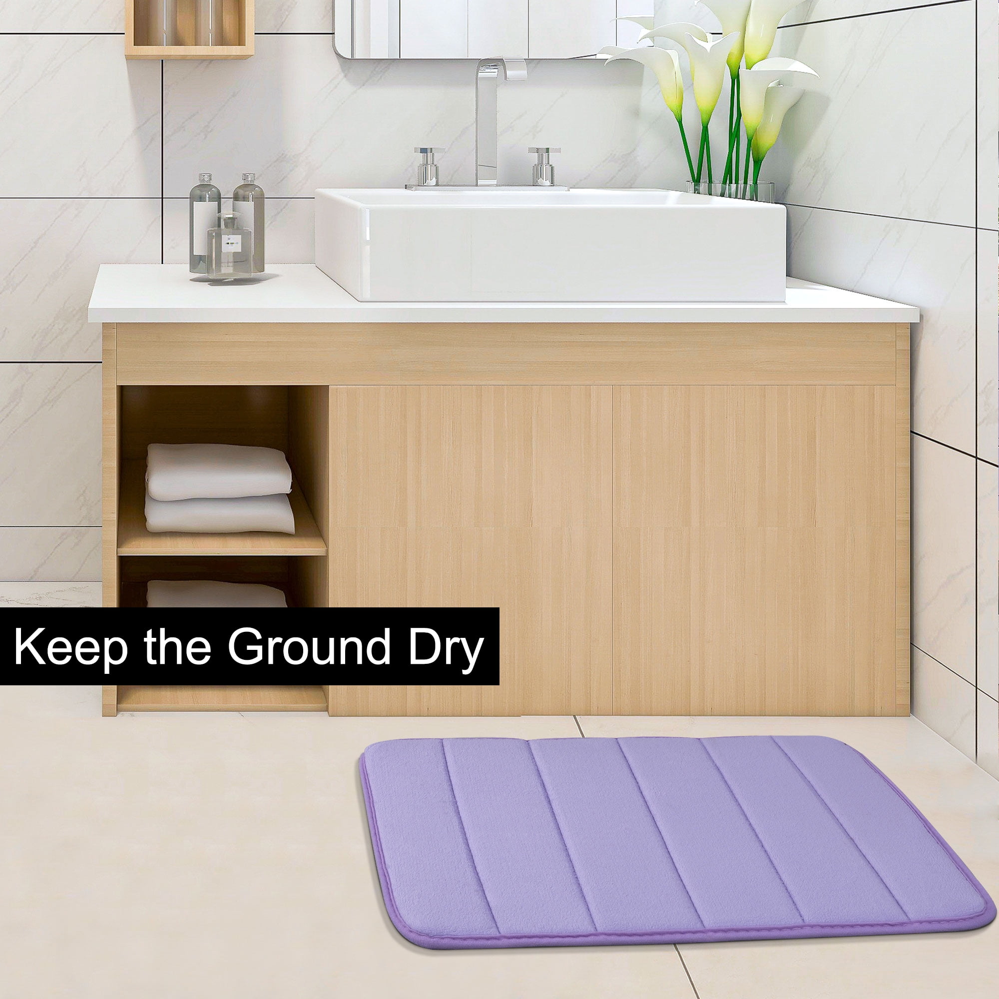 Unique Bargains Solid Contemporary Memory Foam Bath Rug Purple 32"x20"
