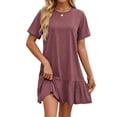 thumbnail image 3 of MOSHU Crew Neck Dresses for Women Short Sleeve Women Dresses Casual Swing Babydoll Midi Dress with Pockets, 3 of 12