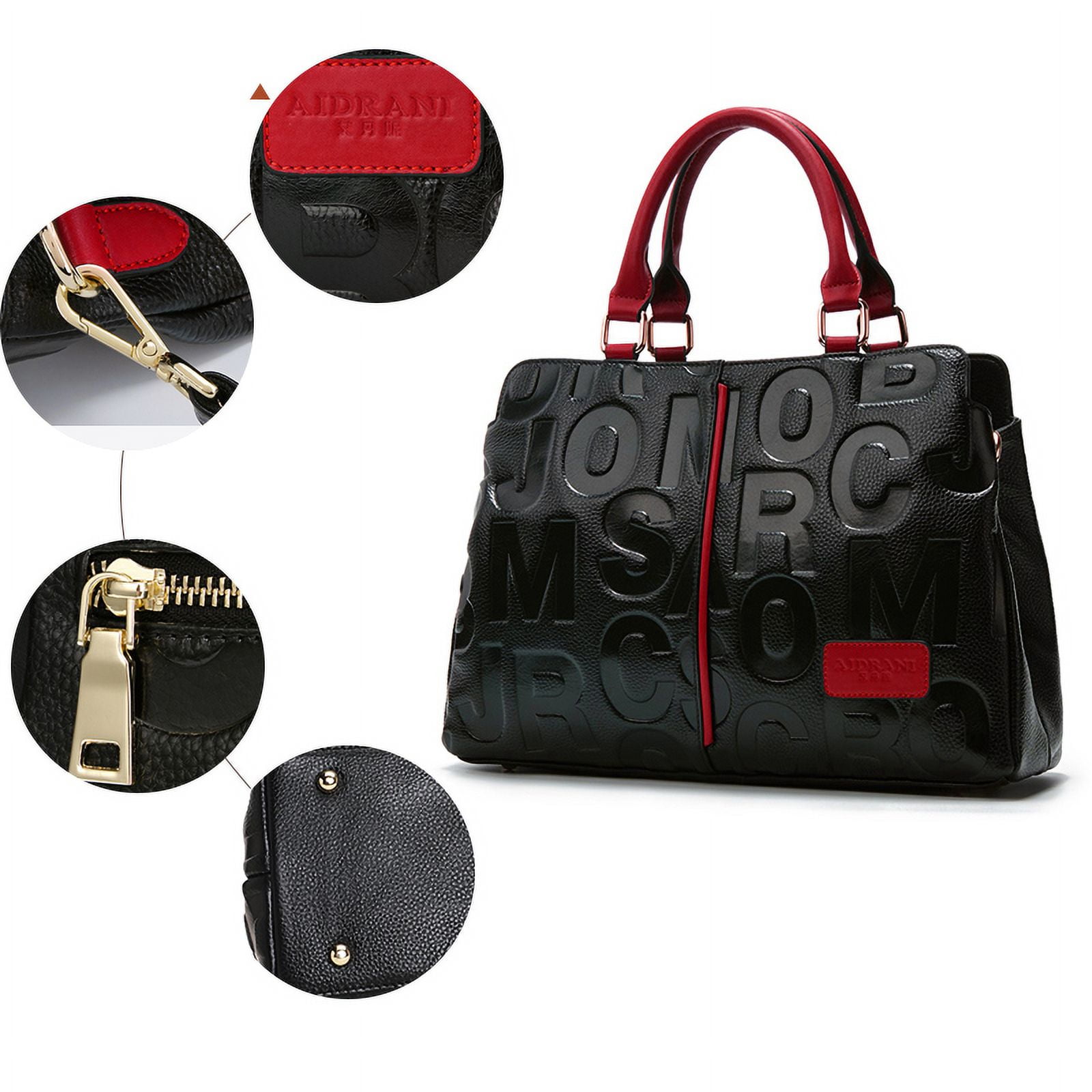 High-quality genuine leather alphabet stripe contrast handbag/tote for women, large capacity storage bag/purse