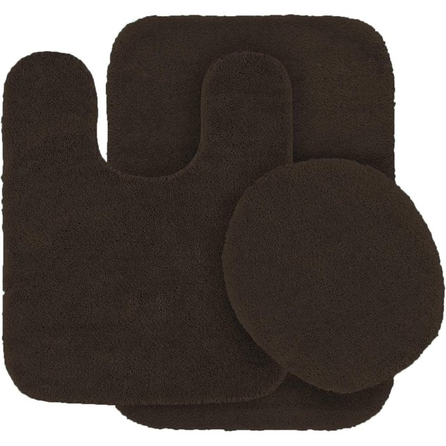 3 Piece Bathroom Rug Set Includes Bath Rug 18" x 28", Contour Mat 18" x 19"and Toilet Lid Cover 18" X 18", Machine Washable, Super Soft & Non Slip Bath Rugs with Rubber Backing (Brown)