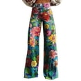 thumbnail image 2 of Women's Casual Pants Women'S Vintage Flower Print Casual Wide Leg Pants,Green Women's Casual Pants M, 2 of 4