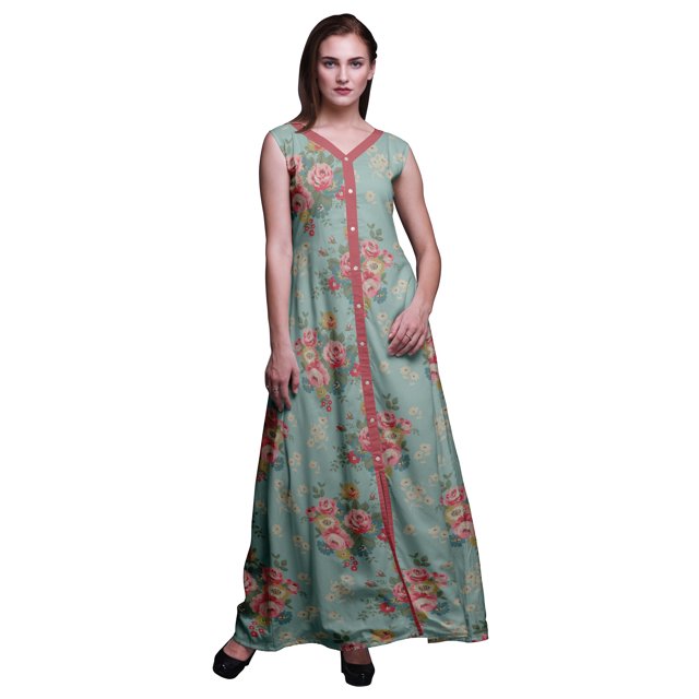 Bimba Robe Maxi Sans Manches à Imprimé Floral avec Fente avant pour Femmes Été Printemps, Très Petit