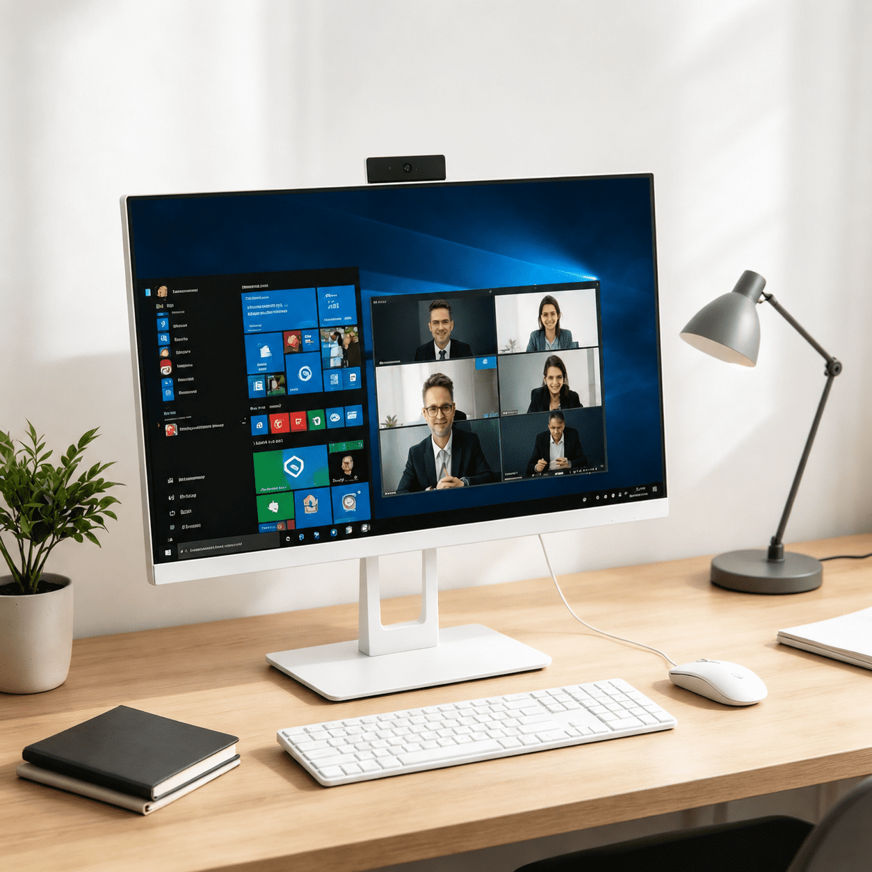 PTZZHEDM 23.8" All-in-One Desktop Computer, Intel i5-2520M, 8GB RAM, 128Gb SSD, FHD Display, Windows 10 Pro, Webcam, Keyboard, Mouse, Wi‑Fi, Bluetooth, White