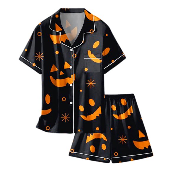 BOOMNY Halloween Girls 2 Peice Pajamas Sets Hallowmas Pumpkin Ghost Graphic Long Sleeve Sleepwear Tops Pants Pjs Set for Kids Cozy Loungewear Homewear