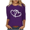 thumbnail image 3 of YUGYXL Womens Valentine's Day Shirts Trendy 3/4 Sleeve Heart Print Tshirts Funny Teen Girl's Valentine Round Neck BlousesPurple,XXL, 3 of 5