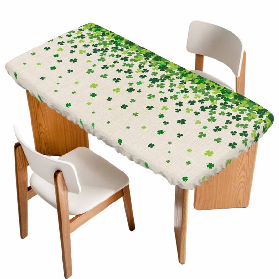 St. Patrick's Day Table Cloths for 4 Foot Rectangle Tables, Spring Lucky Shamrocks Leaves Retro Country Patio Waterproof Elastic Fitted Tablecloths, Washable Rectangular Table Cover for Camping