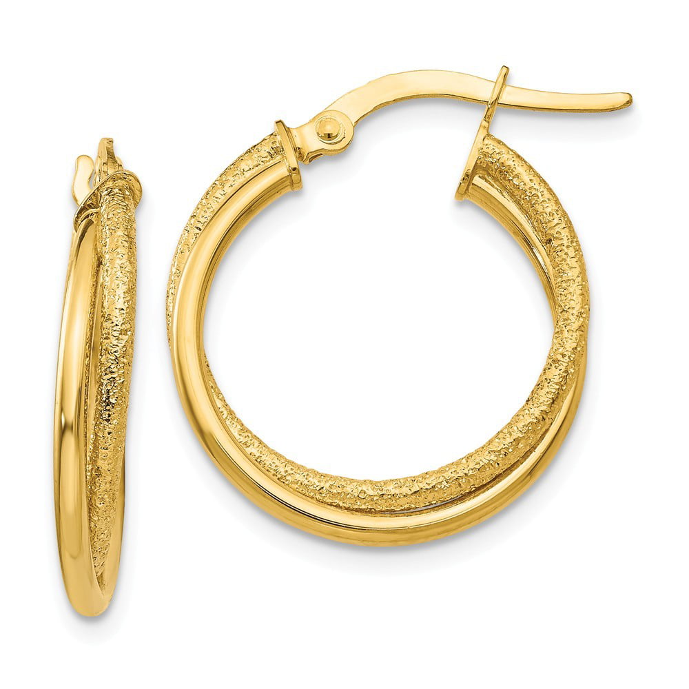 14k Yellow Gold Polished/textured Post Hoop Earring