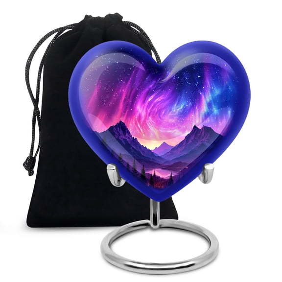 MUKTIVE Northern Lights Decorative Urn for Teenager Ashes of Adult, Large Memorial Heart Blue Urns for Ashes Female, Unique Urns for Human Funeral, Cremation Urn for Adult Father, 8 Inch