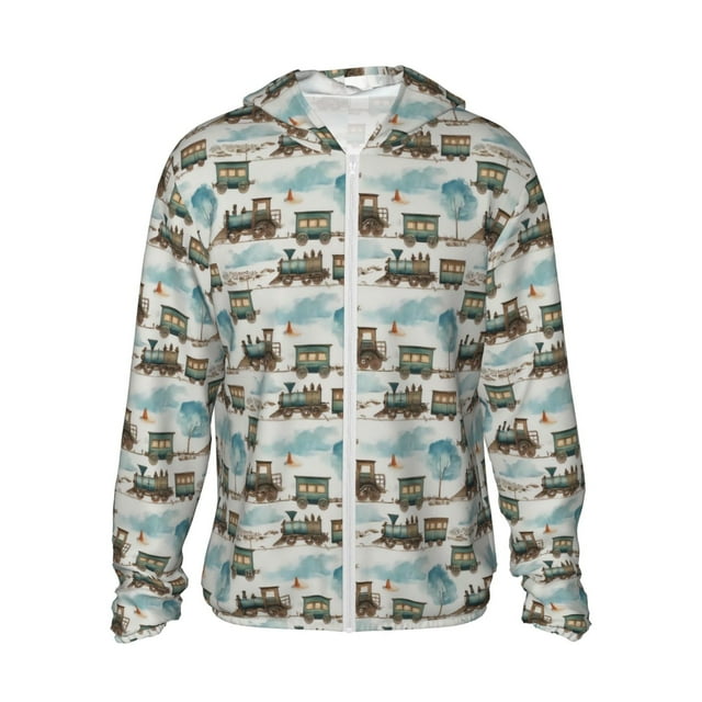 Lsque Transport Train Pattern UPF 50+ Lightweight Sun Protection Men's Women's Long Sleeve Shirt, Hoodie Performance -Large