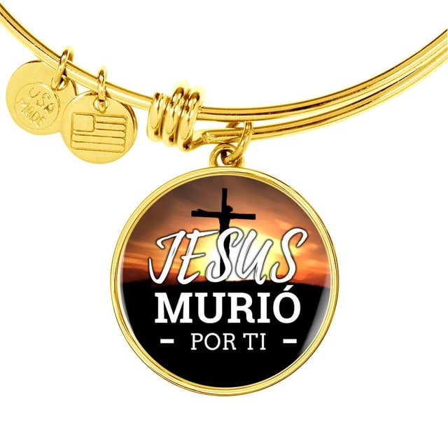 Jesus Murio Por Ti Circle Pendant Bangle Stainless Steel or 18k Gold 18-22"