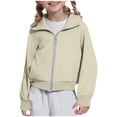 thumbnail image 2 of Nwiuh Girls Quilted Zip Up Hoodie Kids Fashion Long Sleeve Jacket | Hooded Full Zip Sweatshirt with Pockets, Breathable Fabric, School Casual Outfits, Fall Clothes (Beige, 7-8 Years), 2 of 6