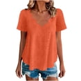thumbnail image 4 of Bosfbaoi Short Sleeve Shirts For Women Eyelet Scalloped V-neck Blouse Plus Size Loose Summer Casual Top, 4 of 7
