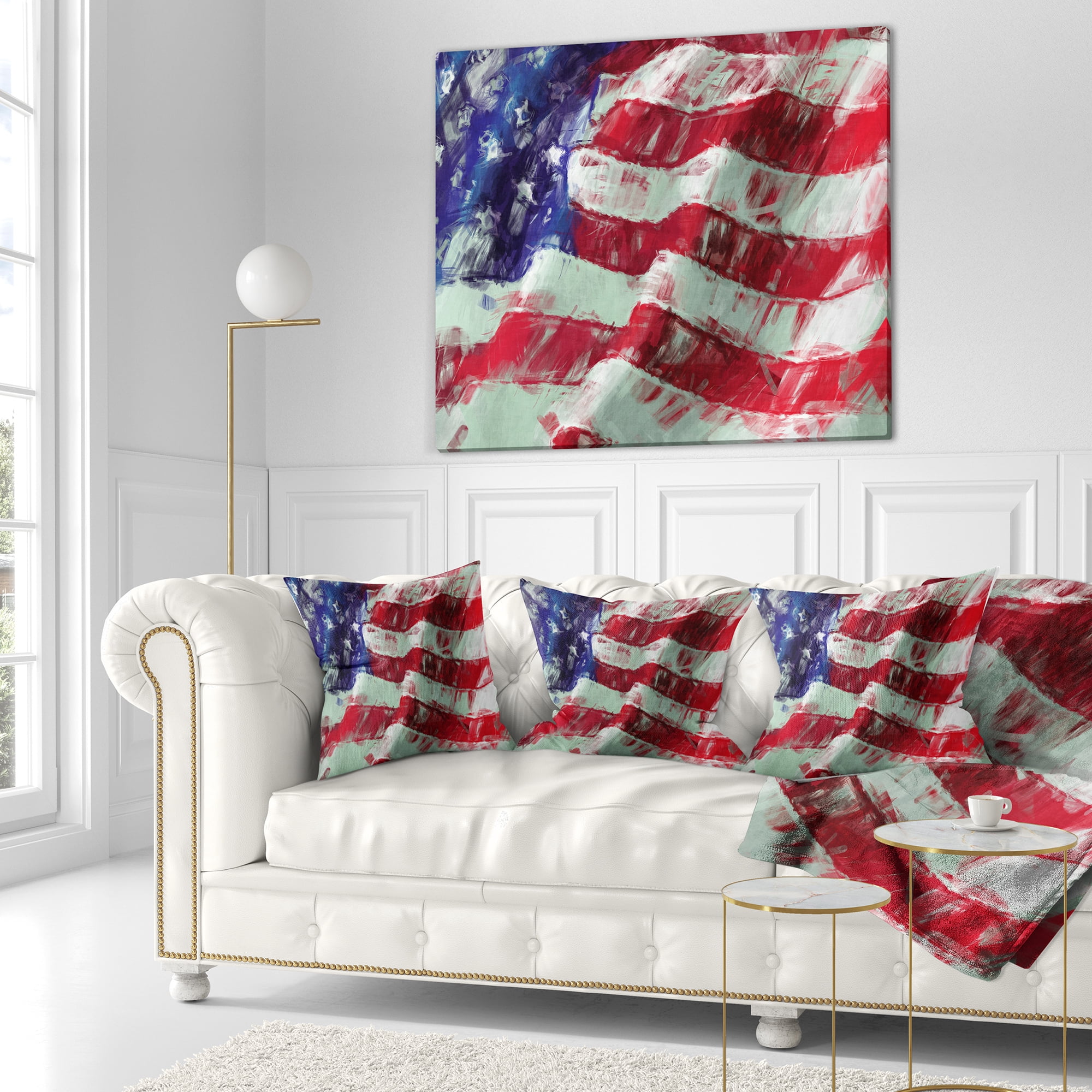 Designart USA Flag Abstract Art - Map & Flag Throw Pillow - 18x18