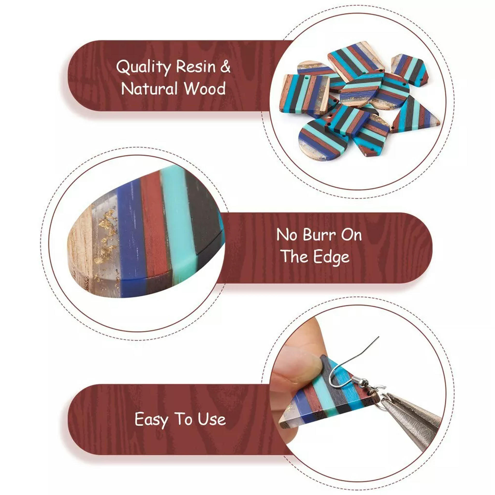 U8MO 1 Box Resin Walnut Wood Pendants Cyan Triangle DIY Geometry Earring Making Kit
