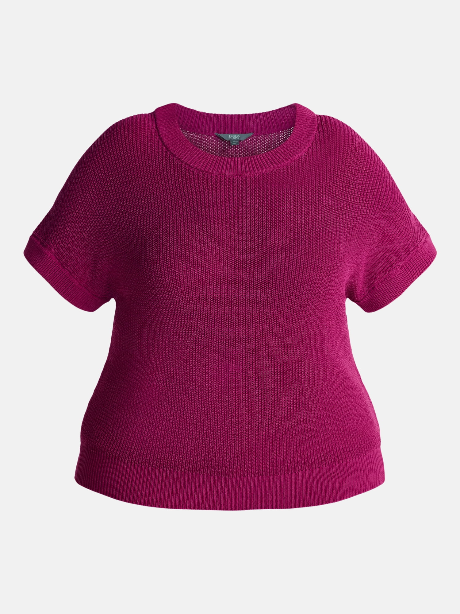 Terra & Sky Women’s Plus Crewneck Sweater with Short Dolman Sleeves, Midweight, Sizes 0X-5X