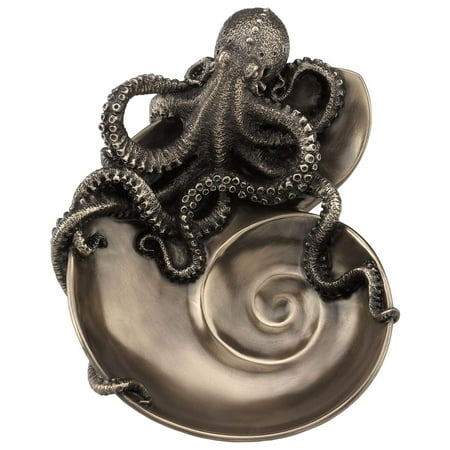 

Veronese Design Container of Curiosity Bronze Finish Octopus On Nautilus Shell Tray