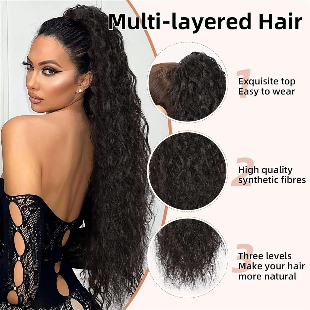 26" Claw Clip Ponytail Hairpieces for Women Synthetic Long Wavy Curly Pony Tails Hair Extensions