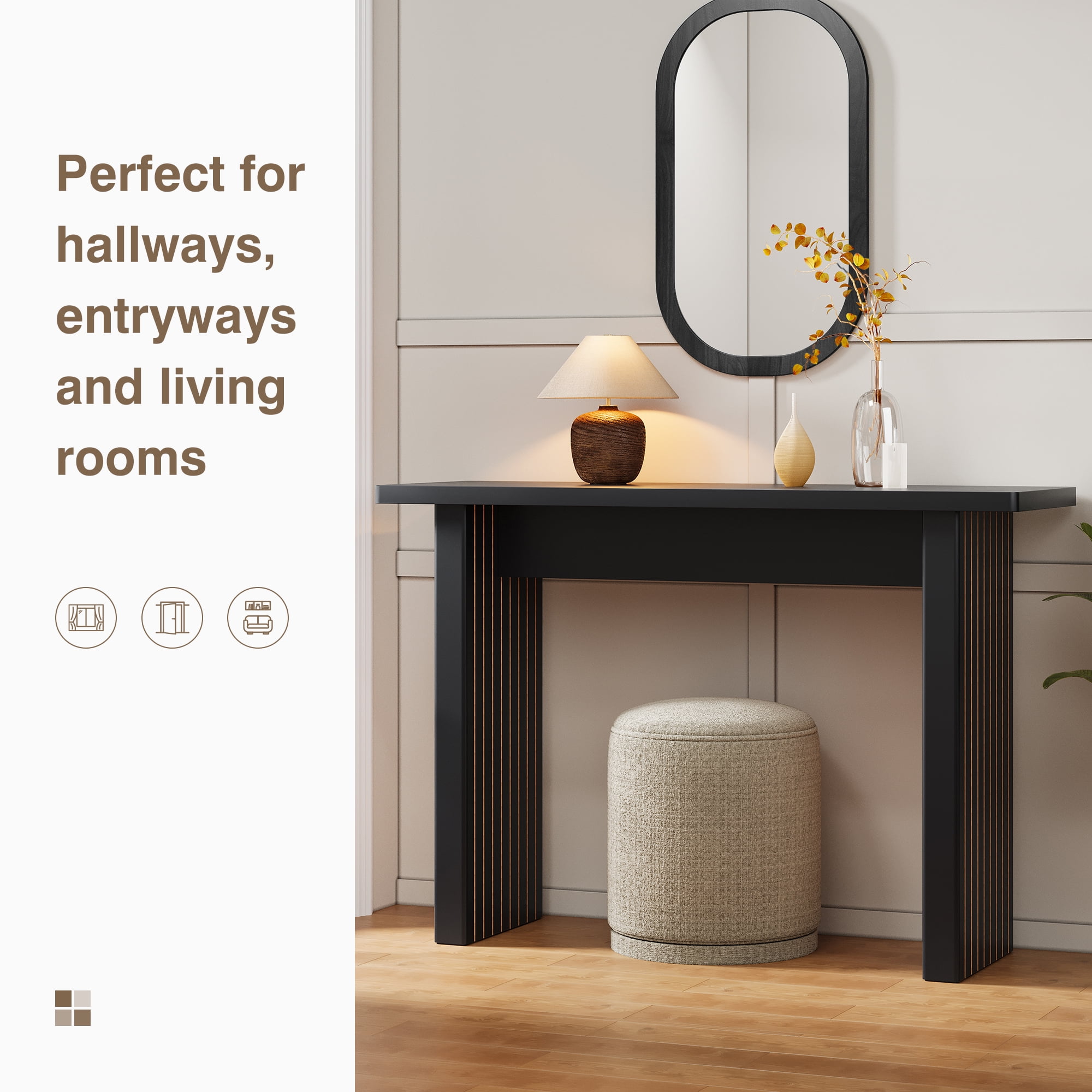 Wirrytor 43-Inch Square Black Console Table for Entryway, Sofa Tables for Living Room, Behind The Couch Table for Living Room, Entryway Table for Entrance, Hallway Table