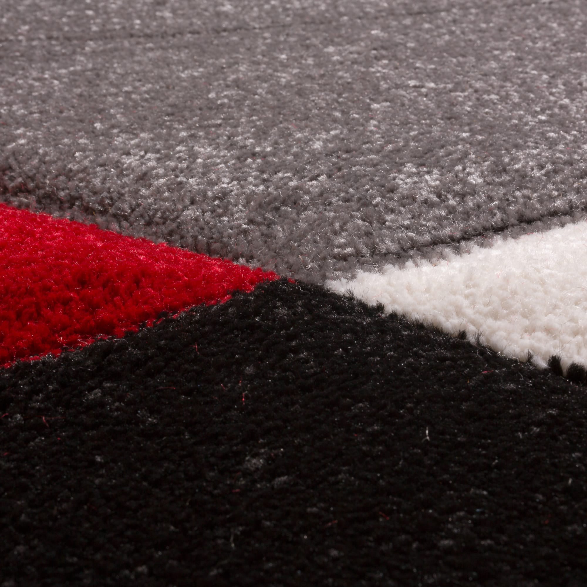 Paco Home Modern Living Room Rug with Artful Geometric Pattern in Red Black