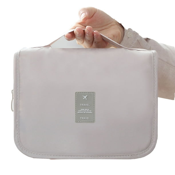 Bolsa de cosméticos pequeña, portátil, con cremallera, de gran capacidad, para artículos de tocador, de viaje, para maquillaje, estilo coreano, color beige.