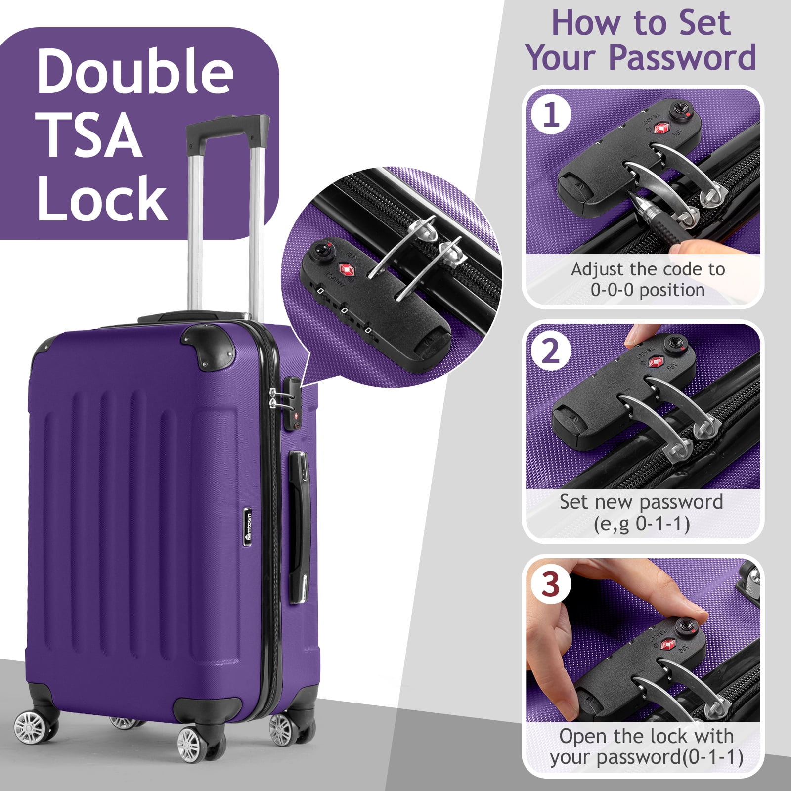Zimtown Hardside Lightweight Spinner Purple 3 Piece Luggage