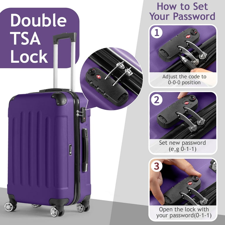 Zimtown Hardside Lightweight Spinner Purple 3 Piece Luggage
