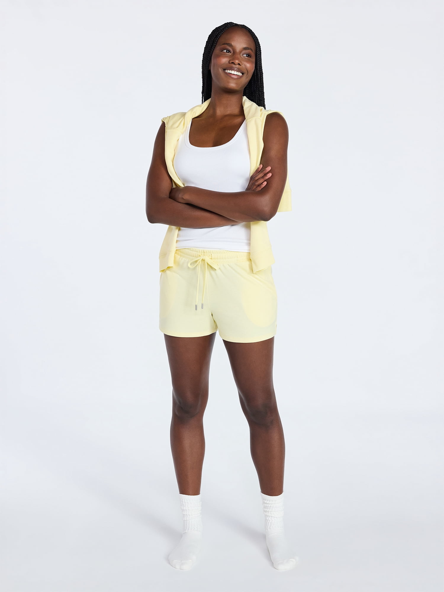 Joyspun Women's French Terry Knit Lounge Sleep Shorts, 3” Inseam, Sizes XS-3X