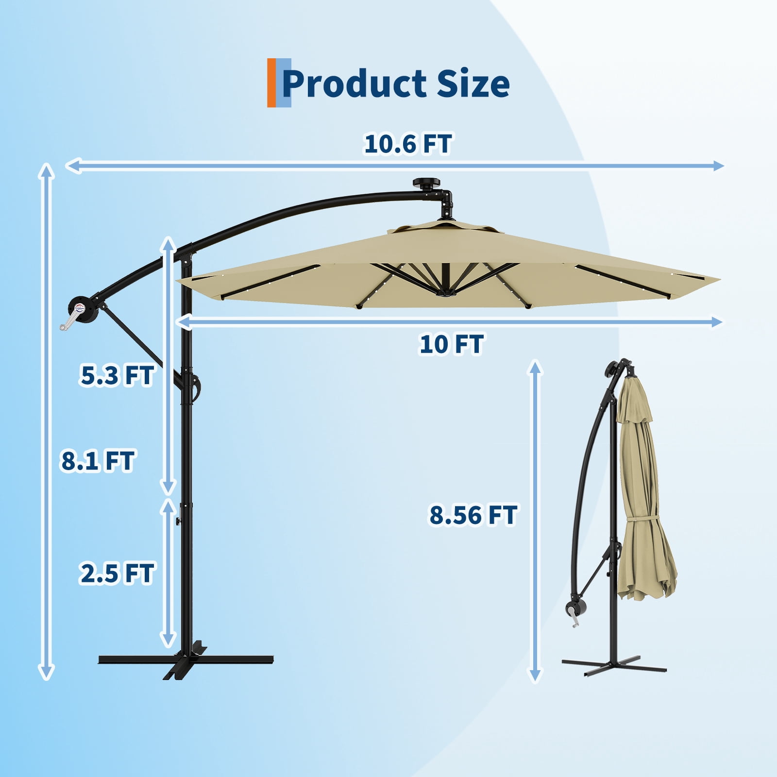 Wildbreak 10 ft Offset Hanging Market Patio Umbrella, with Solar LED, Easy Tilt Adjustment, Off-white
