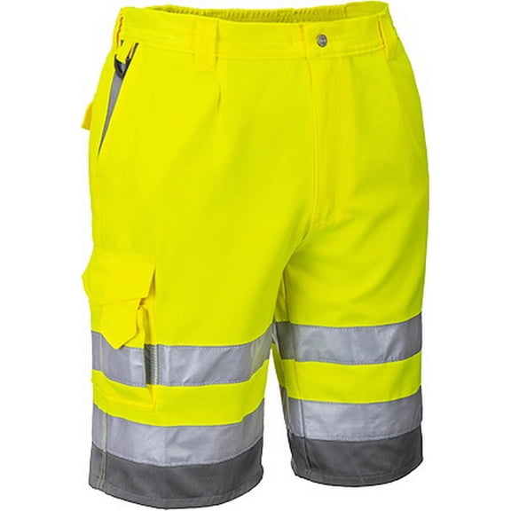 Portwest E043 Mens High Visability Lightweight Pollycotton Work Shorts Yellow/Gray, Small
