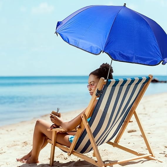 2 Pcs Automatic Chair Umbrella with Universal Clamp 44" UPF 50+ Portable Clamp on Beach Chair Adjustable Wheelchair Umbrella for Outdoor Patio Parasol