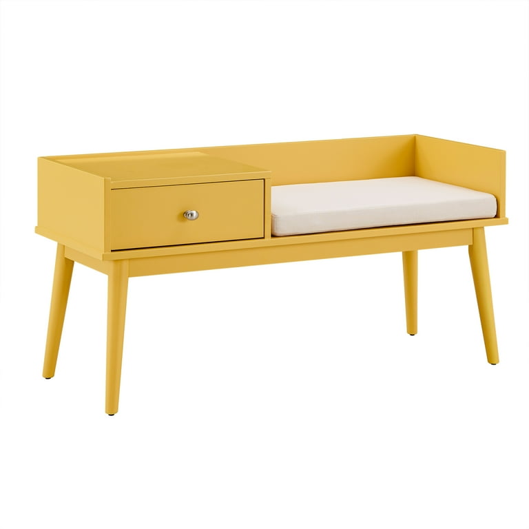 Chelsea Lane Ethan Wood Bench with 1 Drawer, Yellow