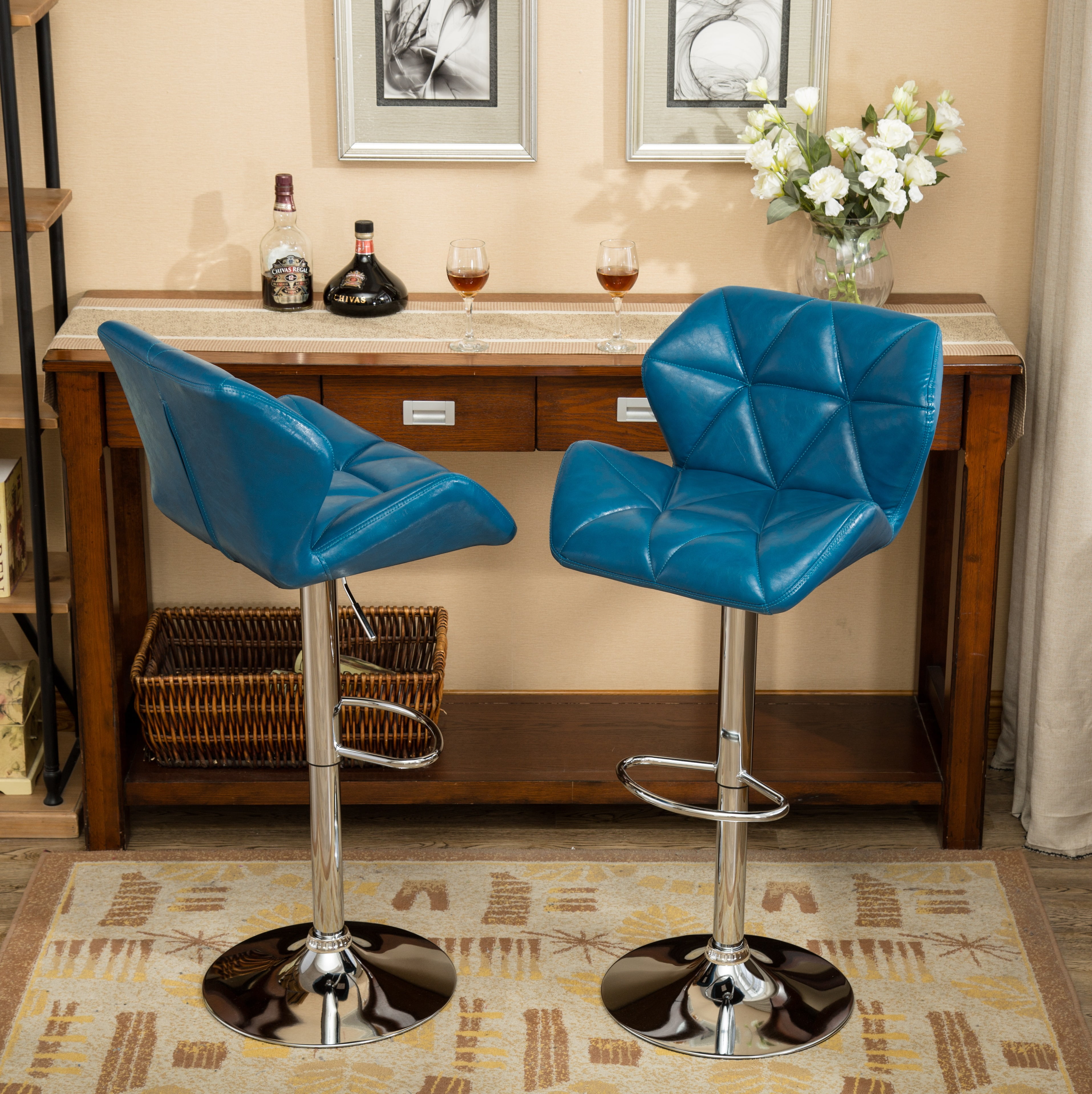 Roundhill Furniture Glasgow Contemporary Tufted Adjustable Height Hydraulic Bar Stools, Set of 2, Black